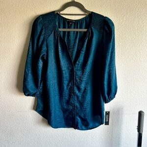 Zac & Rachel Blue Puff Sleeve Blouse Size S NWT